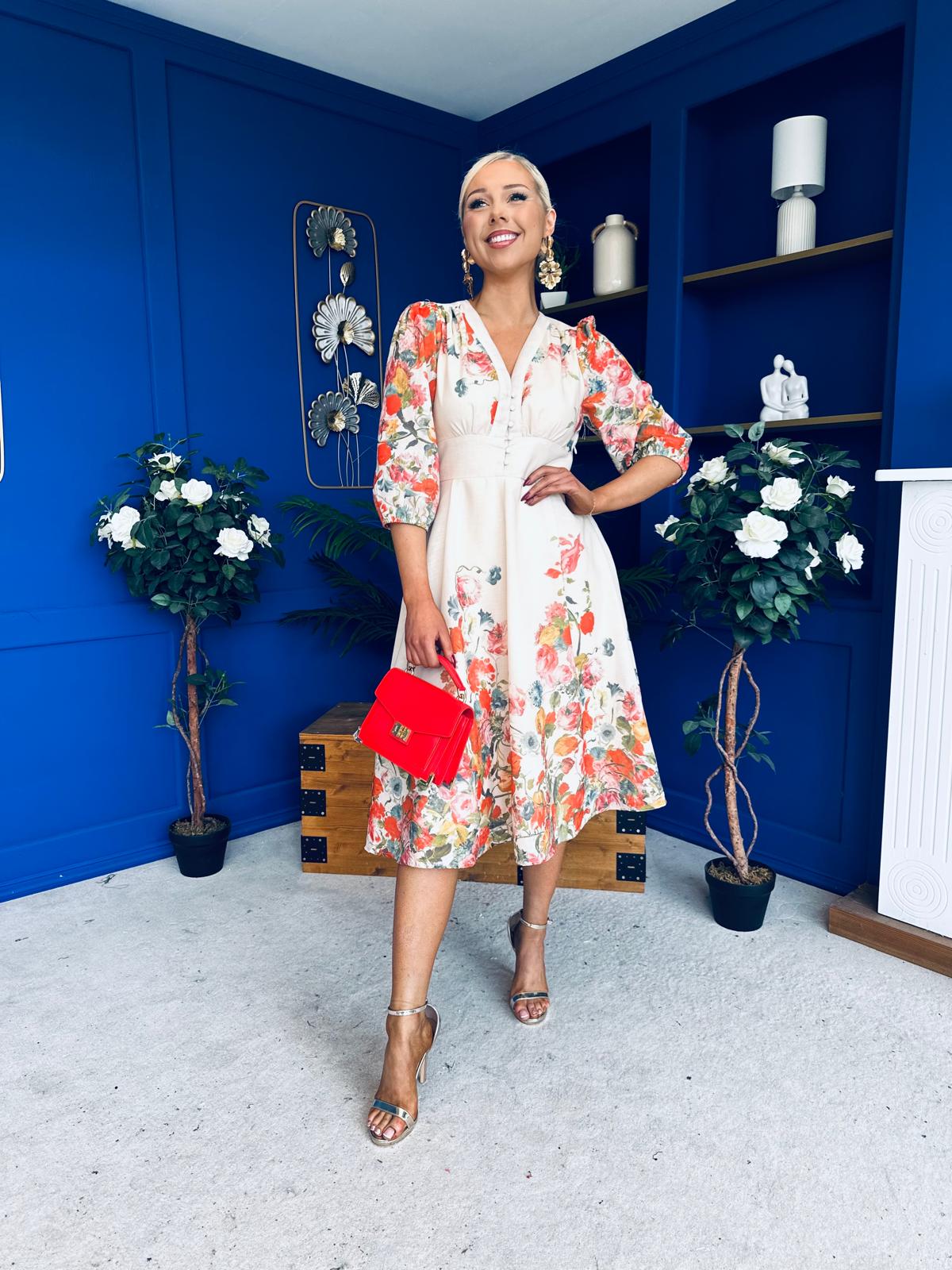 Salma Long Sleeve Midi Dress Print
