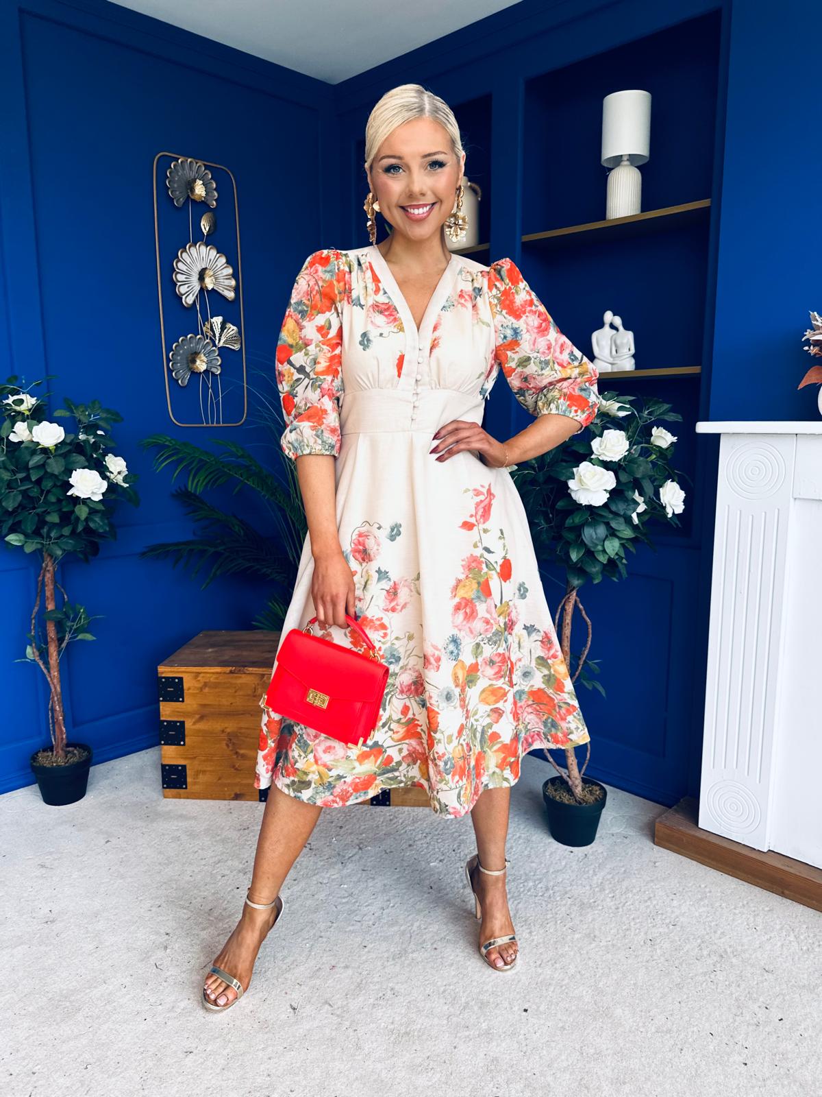 Salma Long Sleeve Midi Dress Print