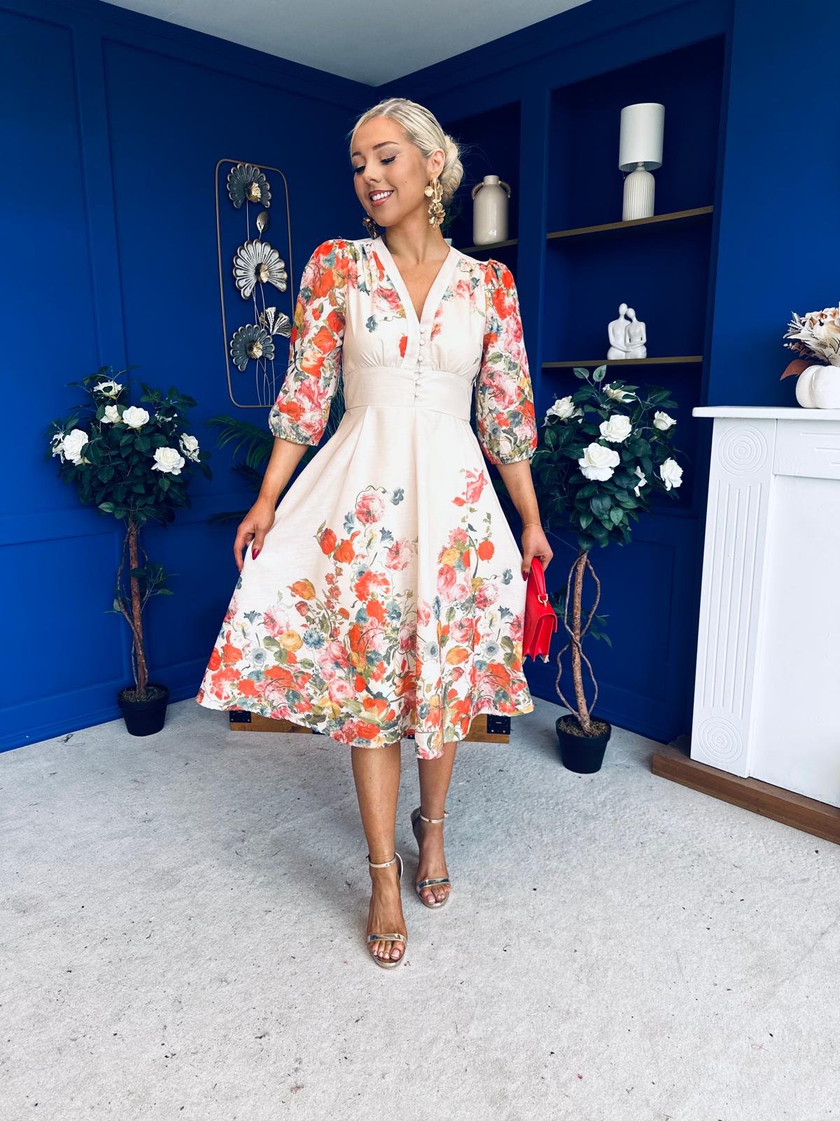 Salma Long Sleeve Midi Dress Print