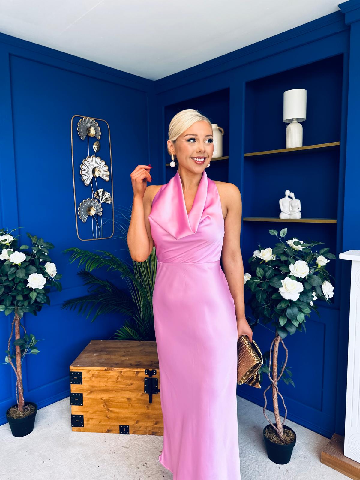Henri Cowl Neck Satin Dress Pink