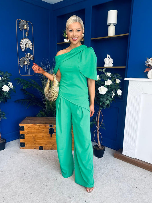 Isabella Detailed Top And Trouser Set Emerald