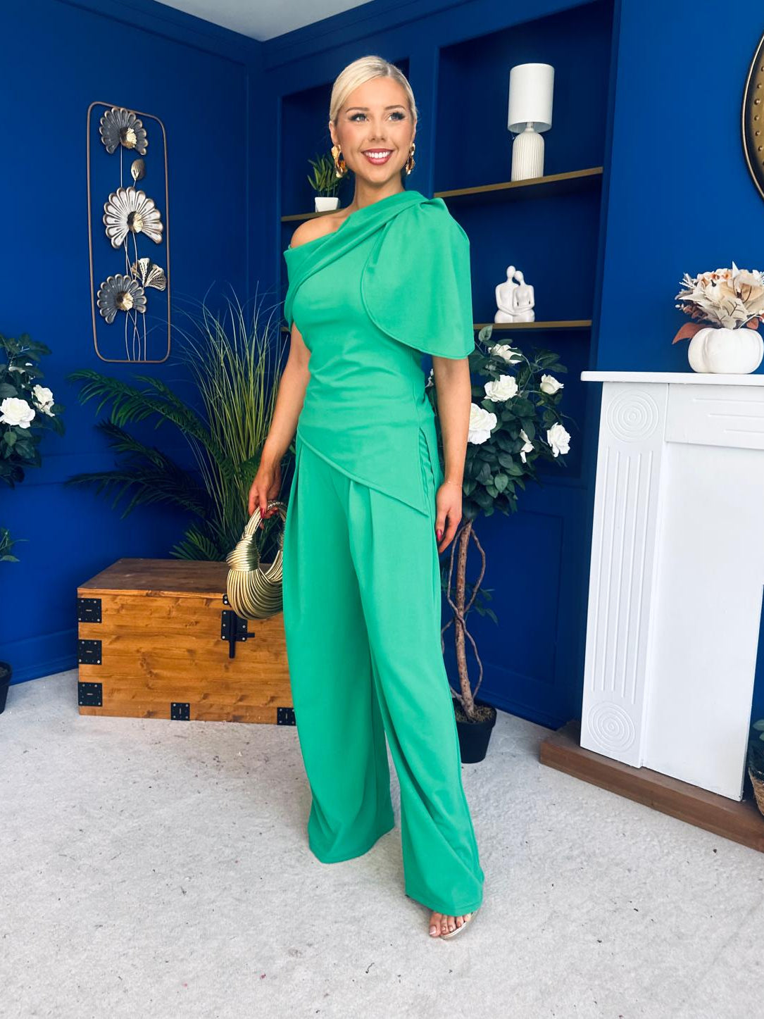 Isabella Detailed Top And Trouser Set Emerald