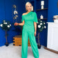 Isabella Detailed Top And Trouser Set Emerald