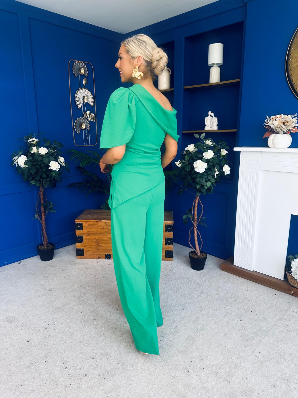 Isabella Detailed Top And Trouser Set Emerald