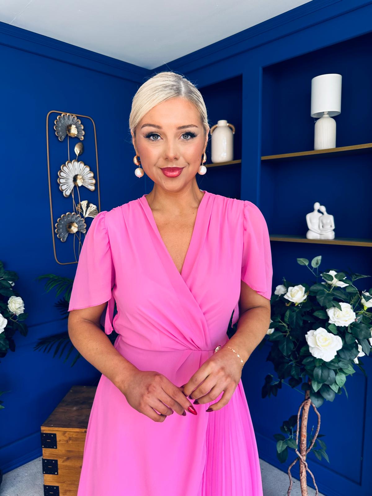 Mabel Pleat Detail Midi Dress Cerise