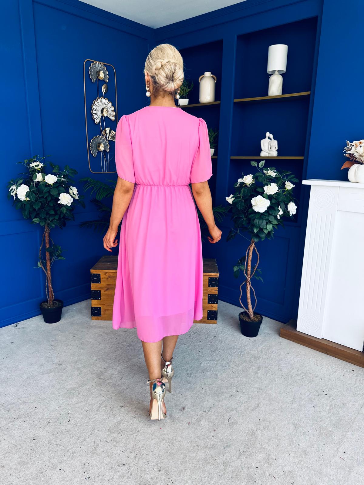 Mabel Pleat Detail Midi Dress Cerise