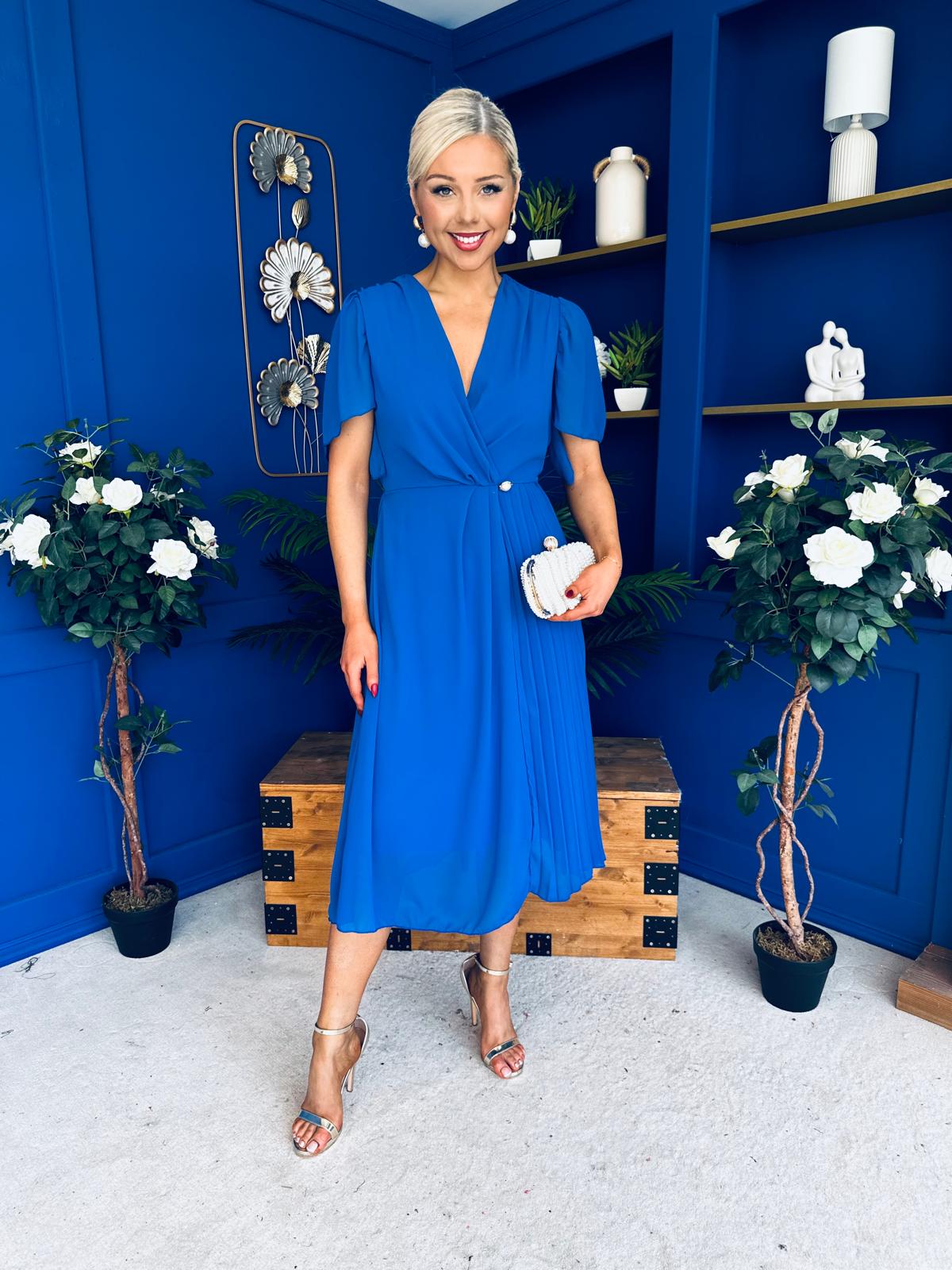 Mabel Pleat Detail Midi Dress Cobalt