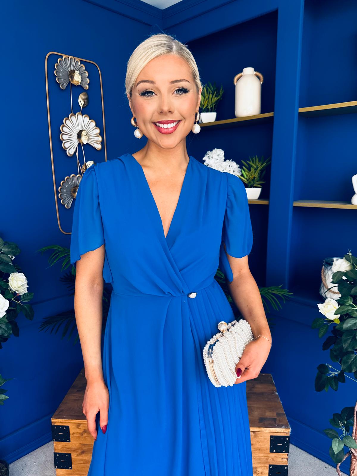 Mabel Pleat Detail Midi Dress Cobalt