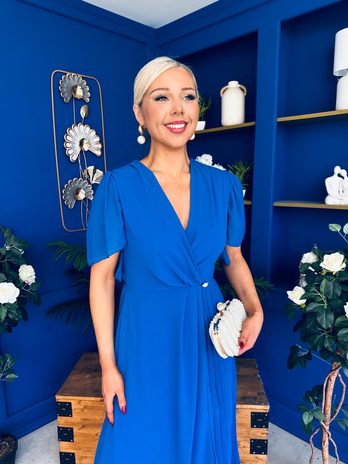 Mabel Pleat Detail Midi Dress Cobalt