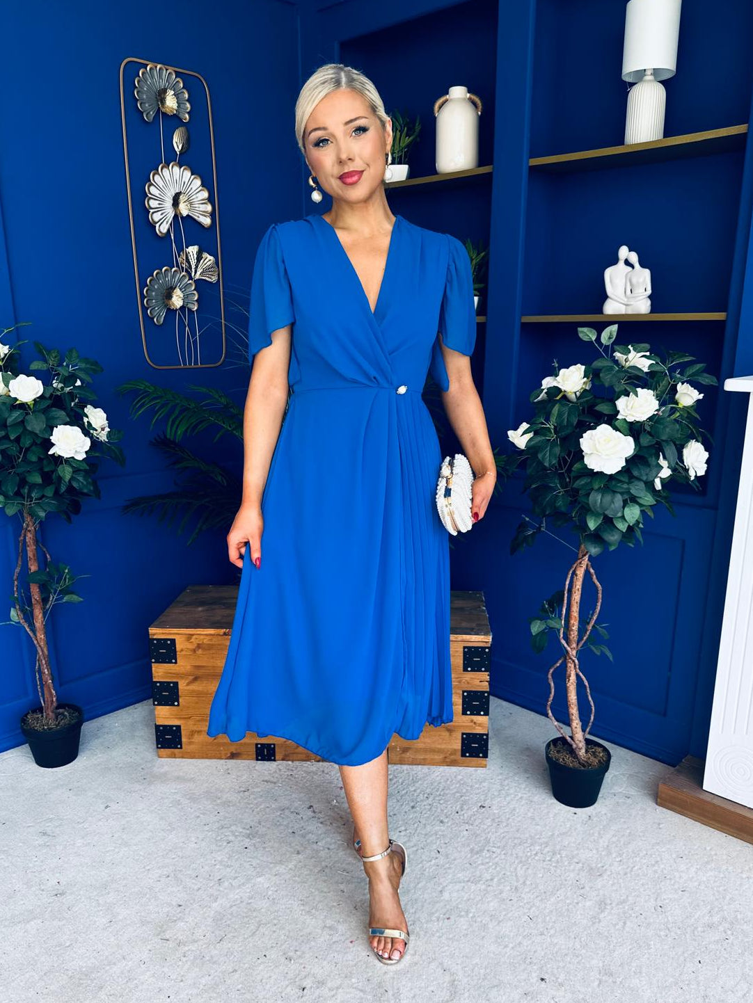 Mabel Pleat Detail Midi Dress Cobalt