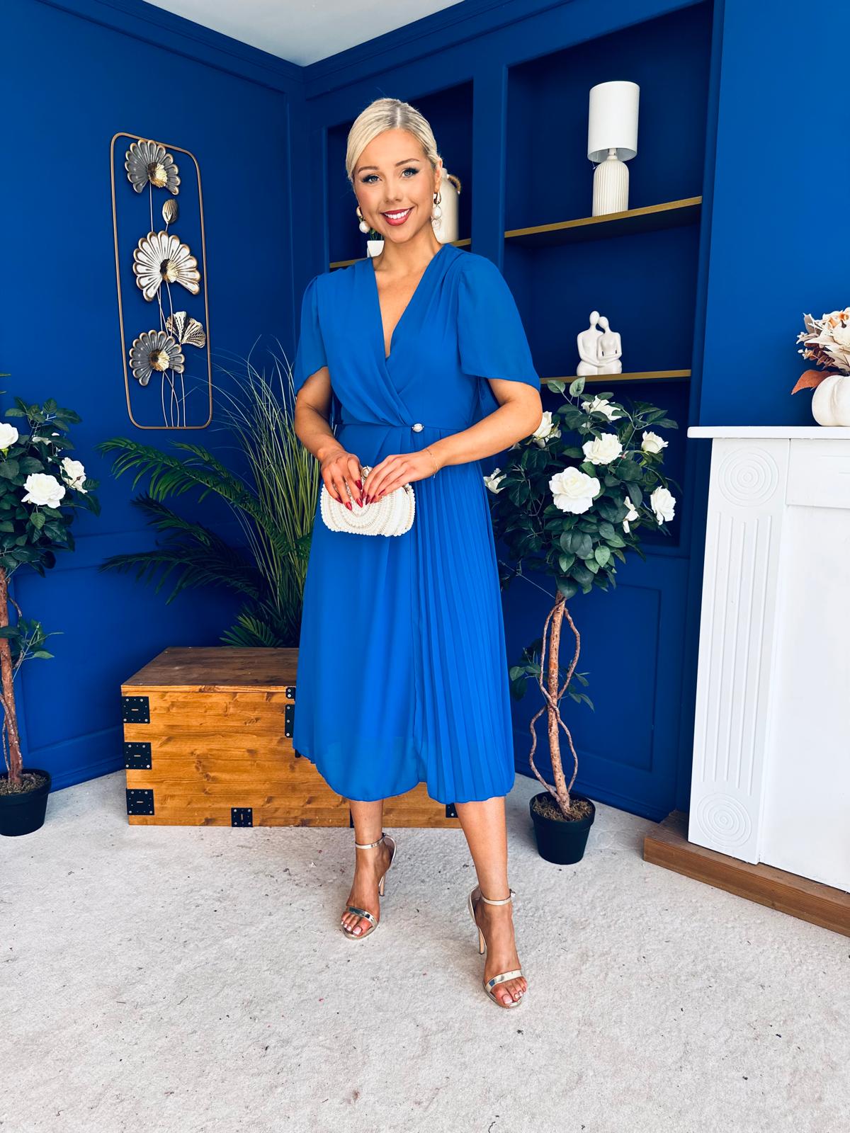 Mabel Pleat Detail Midi Dress Cobalt