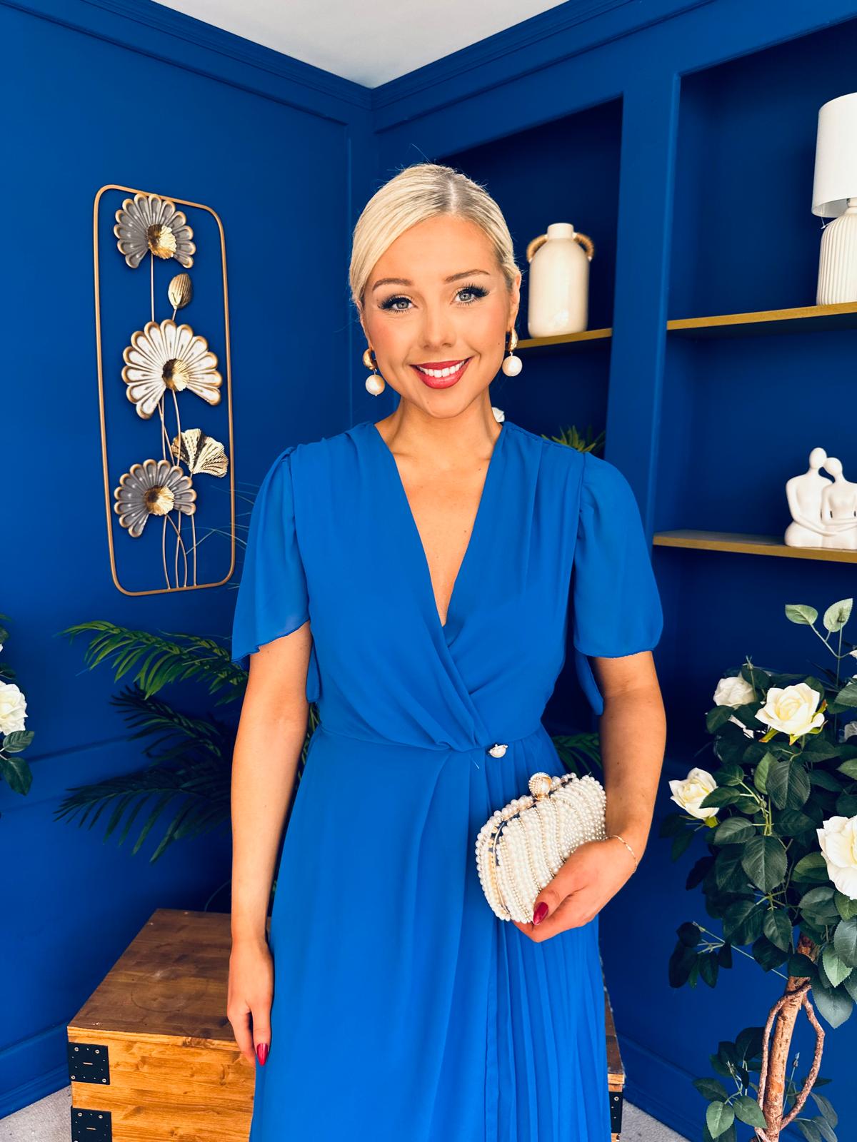 Mabel Pleat Detail Midi Dress Cobalt