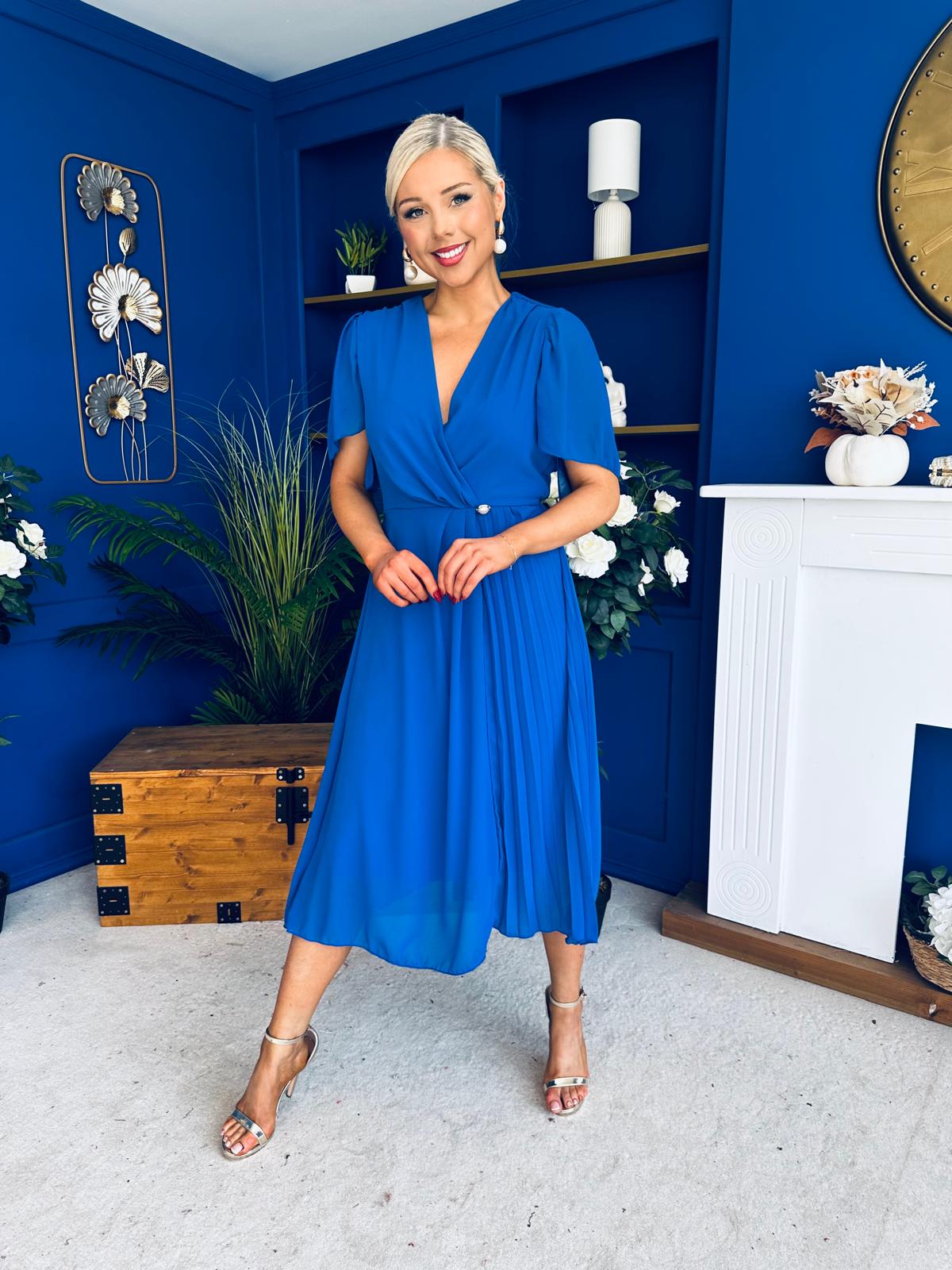 Mabel Pleat Detail Midi Dress Cobalt