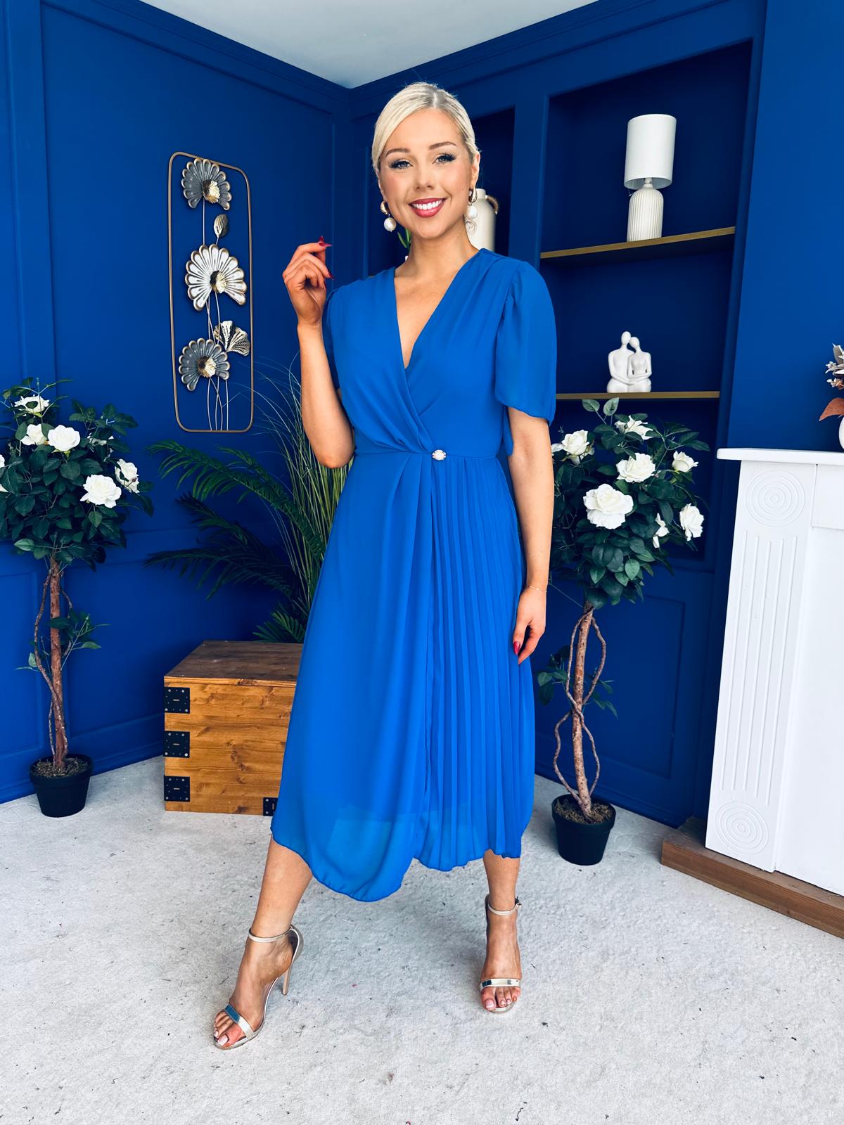 Mabel Pleat Detail Midi Dress Cobalt