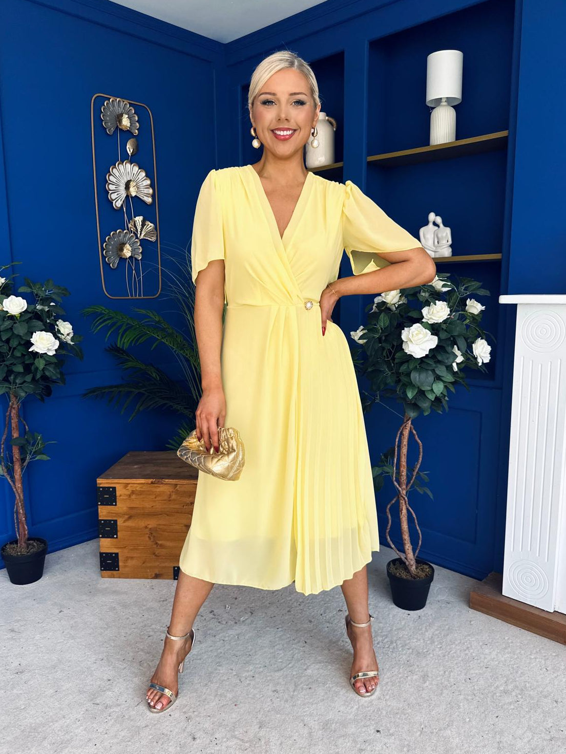 Mabel Pleat Detail Midi Dress Yellow