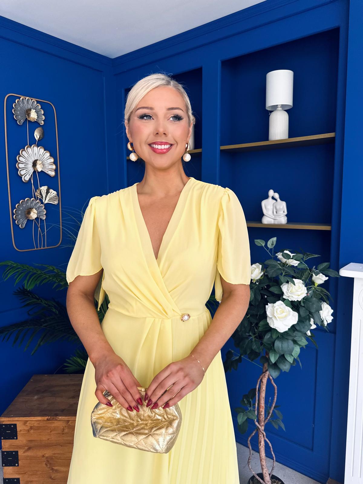 Mabel Pleat Detail Midi Dress Yellow