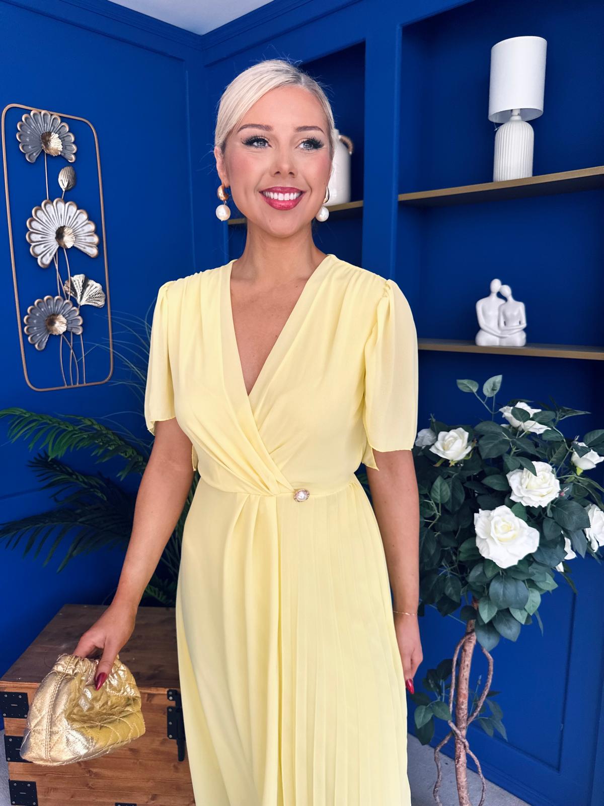 Mabel Pleat Detail Midi Dress Yellow