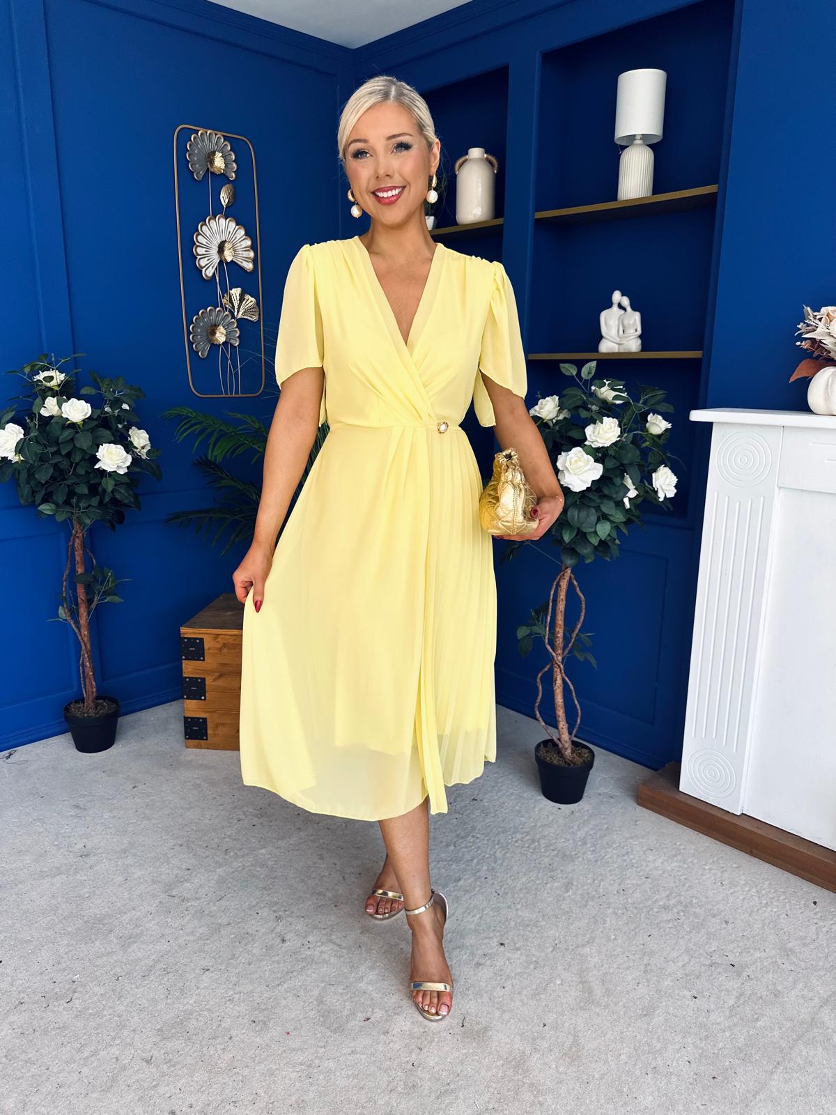 Mabel Pleat Detail Midi Dress Yellow