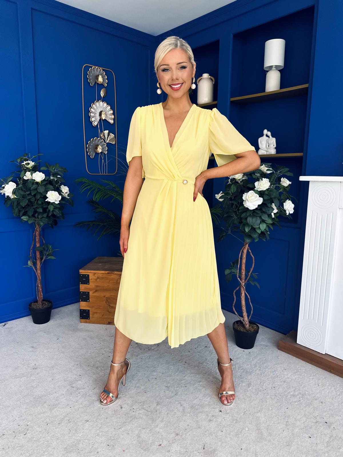 Mabel Pleat Detail Midi Dress Yellow