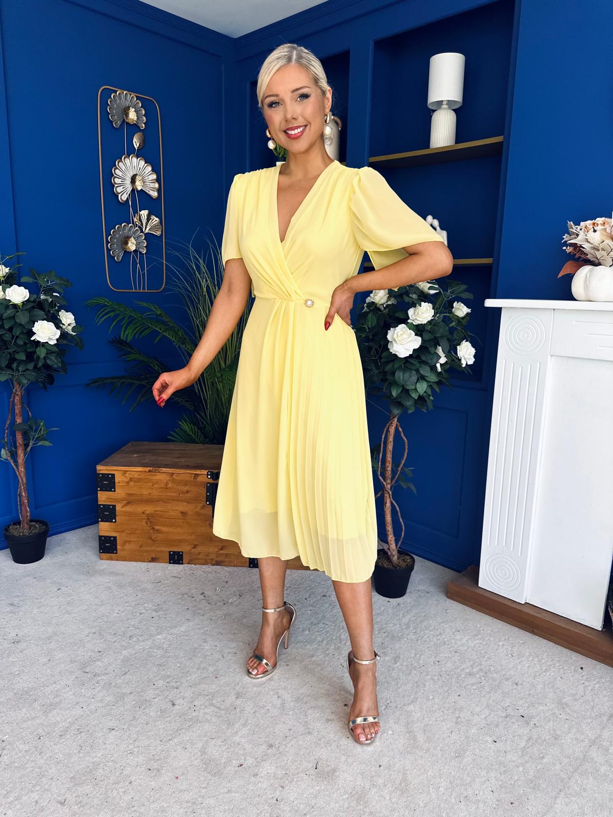 Mabel Pleat Detail Midi Dress Yellow