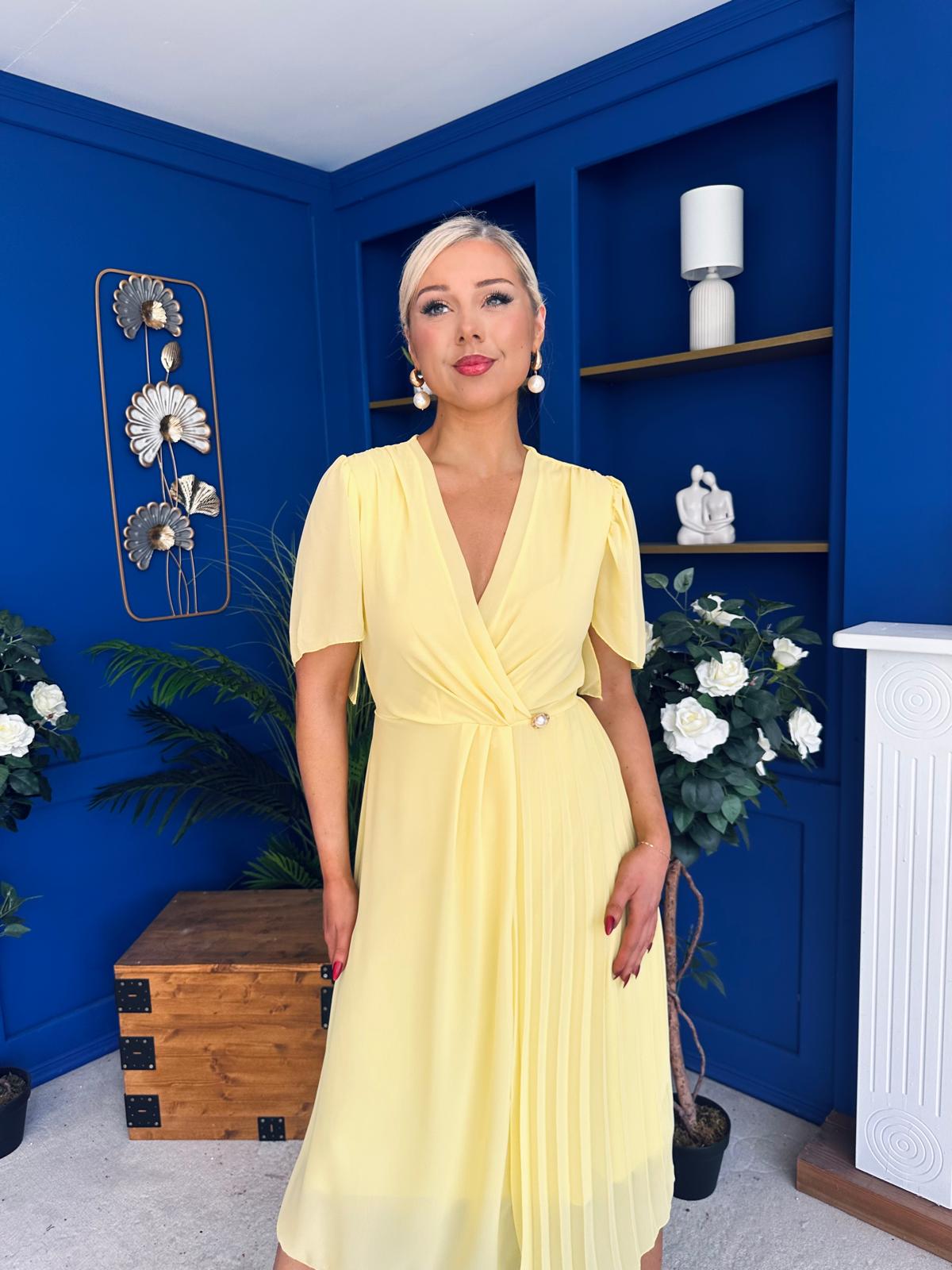 Mabel Pleat Detail Midi Dress Yellow