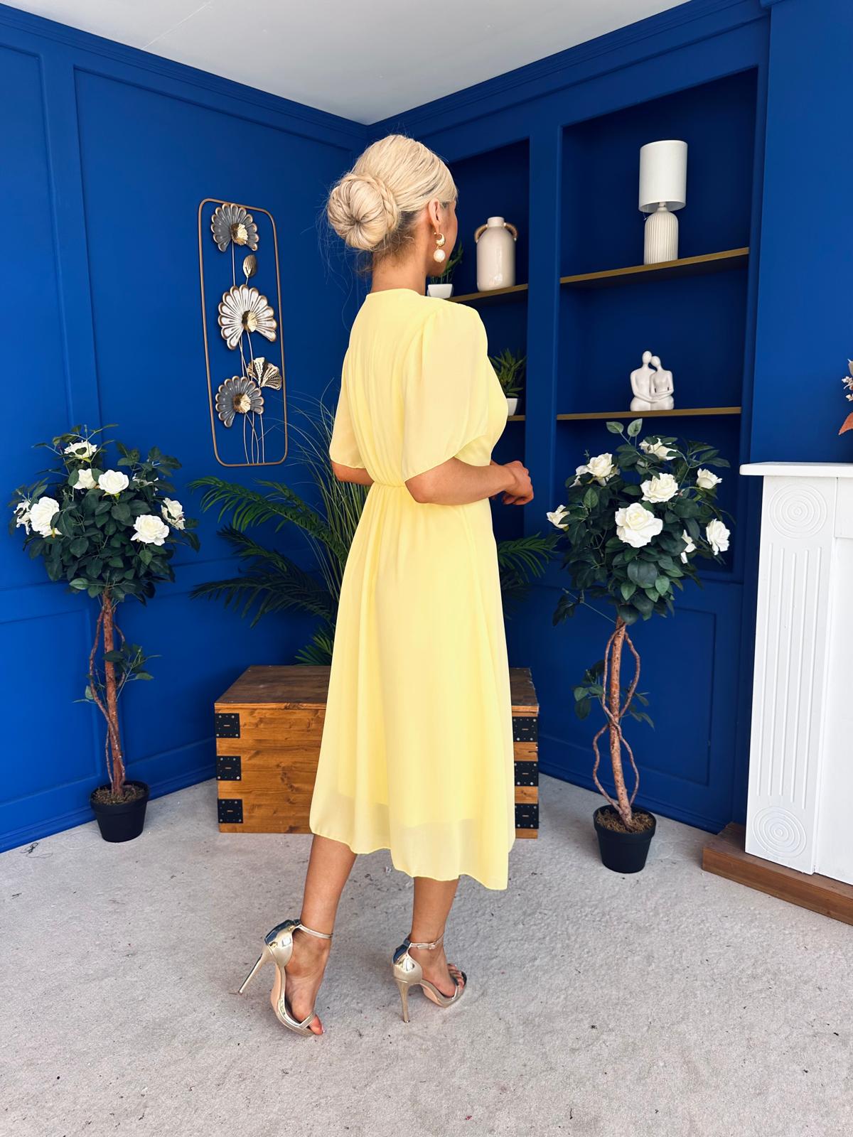 Mabel Pleat Detail Midi Dress Yellow