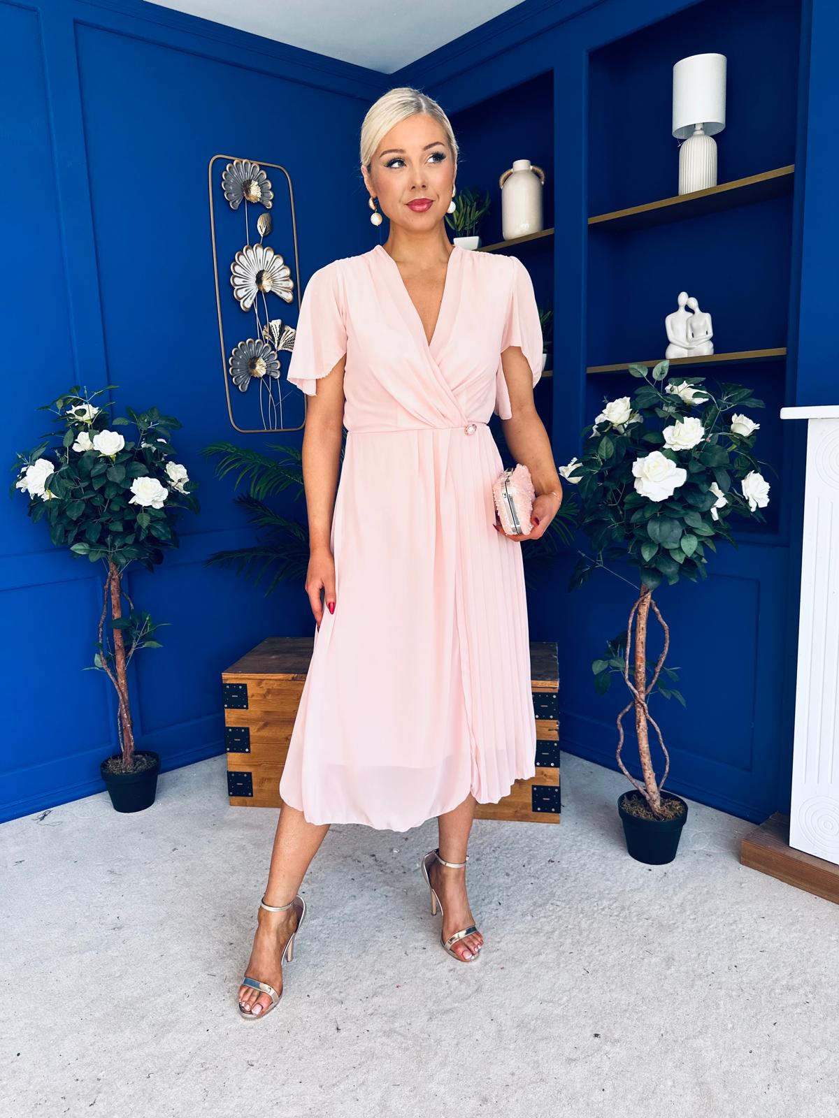 Mabel Pleat Detail Midi Dress Pwr Pink