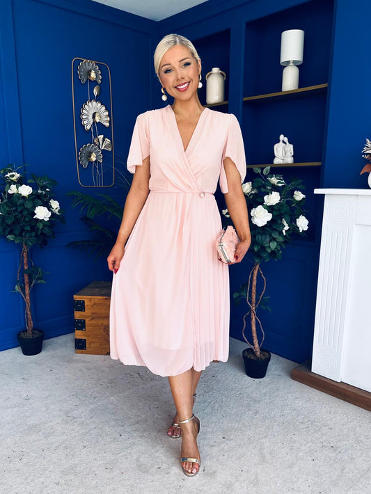 Mabel Pleat Detail Midi Dress Pwr Pink