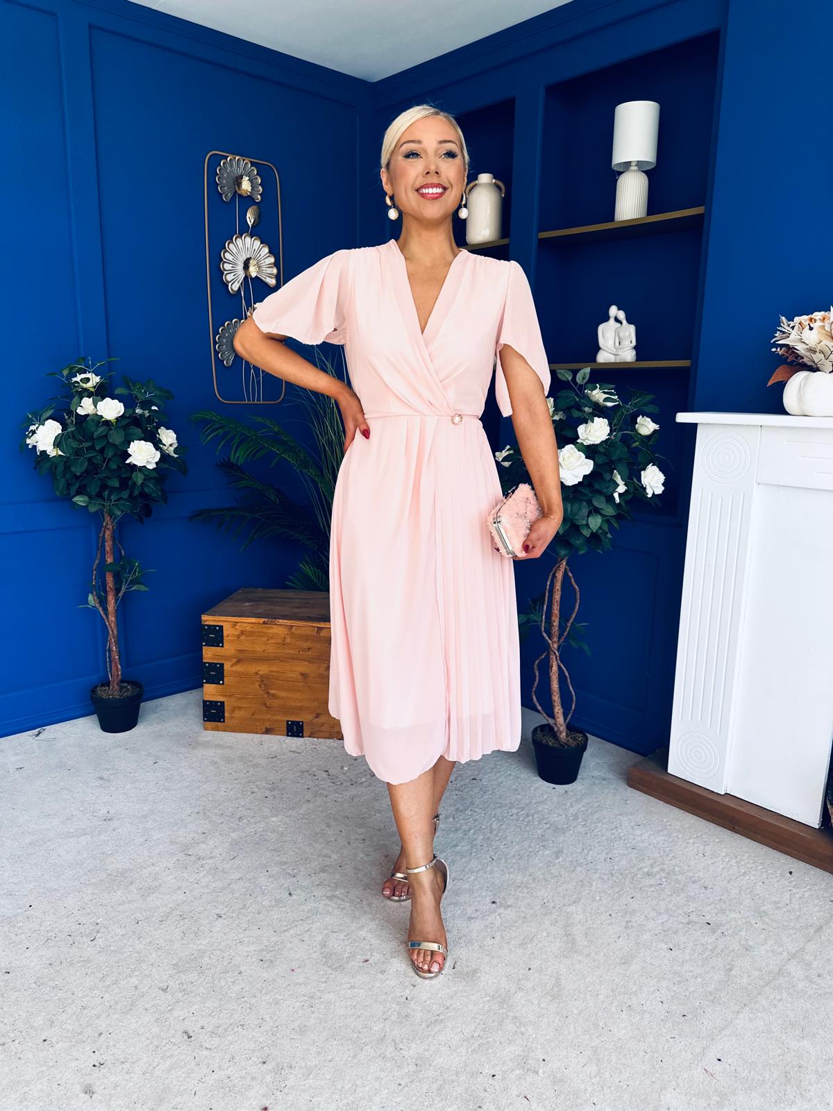 Mabel Pleat Detail Midi Dress Pwr Pink