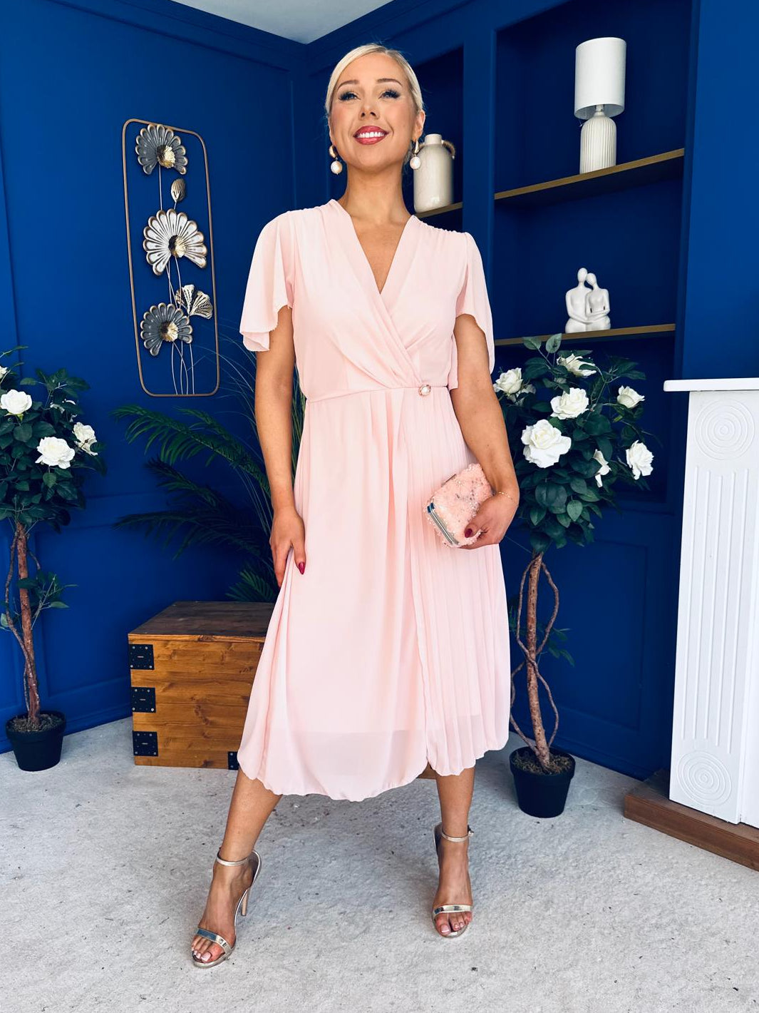 Mabel Pleat Detail Midi Dress Pwr Pink