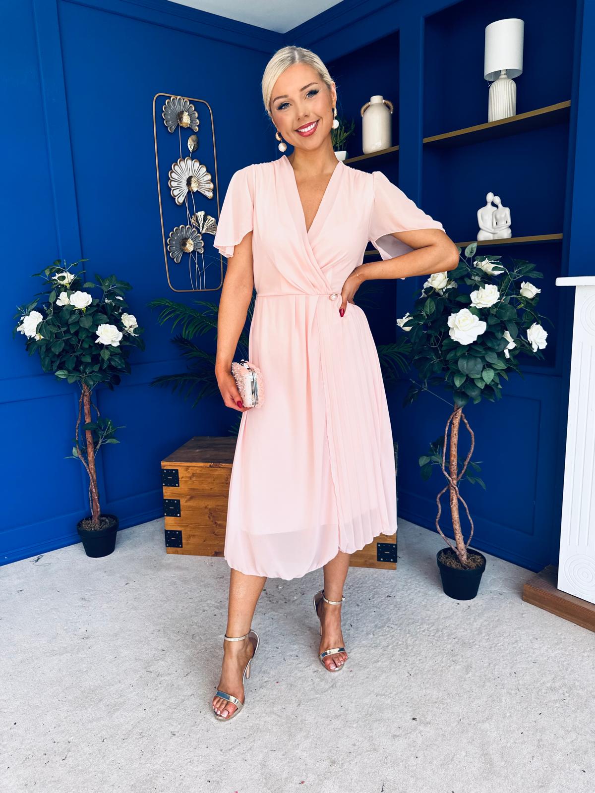 Mabel Pleat Detail Midi Dress Pwr Pink