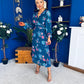 Blaithin Pleated Midi Dress Floral Midnight Blue
