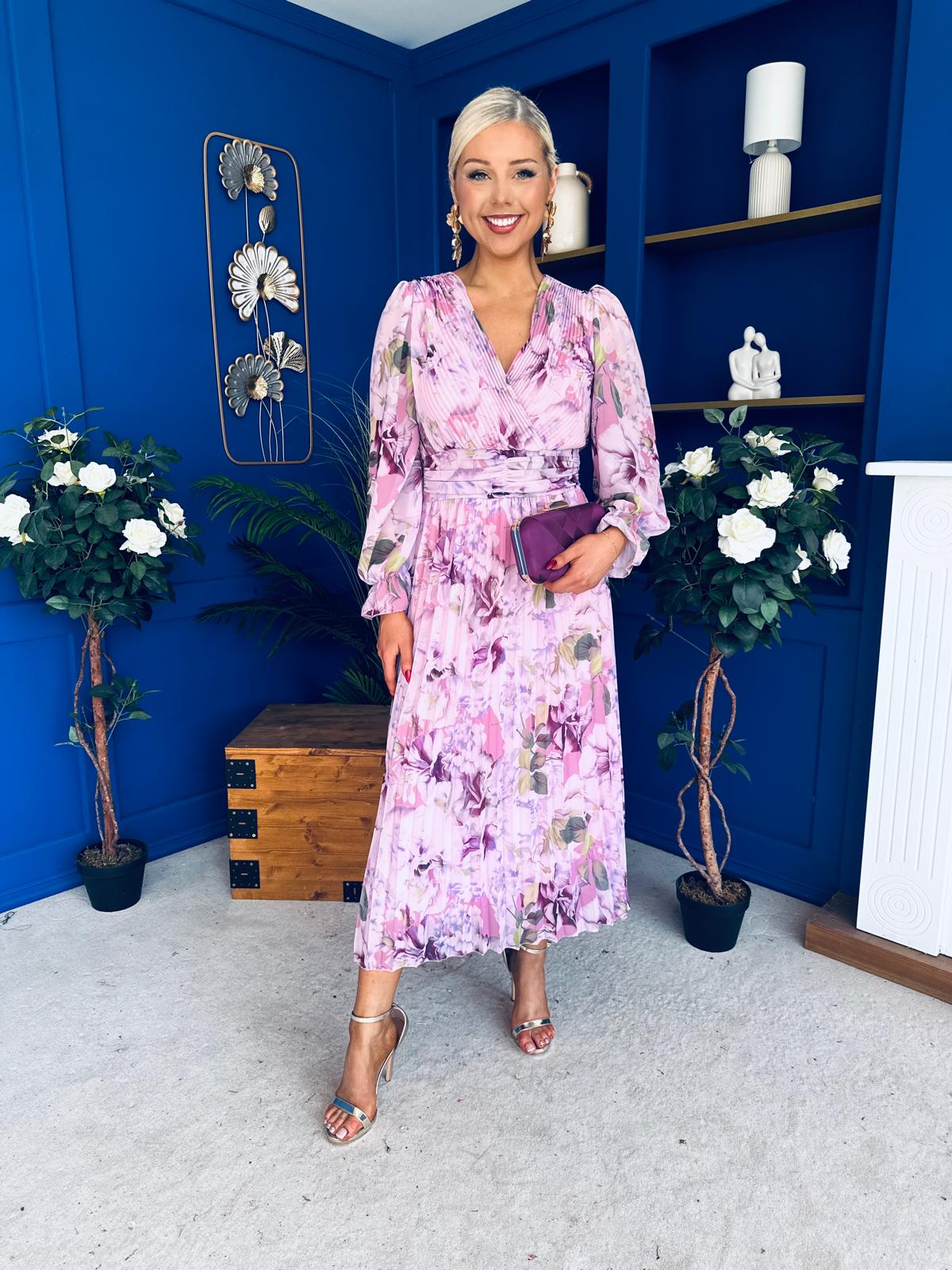 Blaithin Pleated Midi Dress Floral Lilac