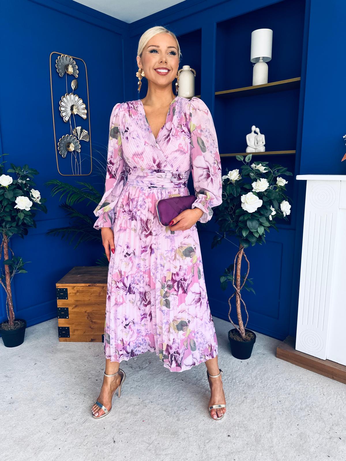 Blaithin Pleated Midi Dress Floral Lilac