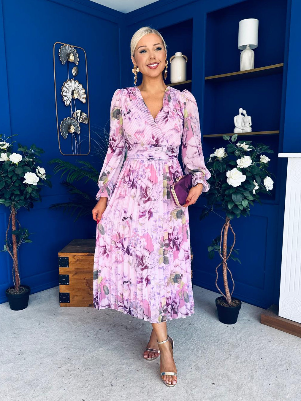 Blaithin Pleated Midi Dress Floral Lilac