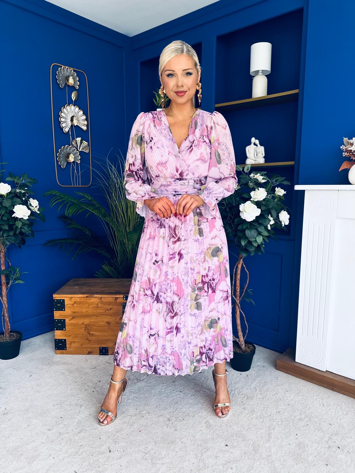 Blaithin Pleated Midi Dress Floral Lilac