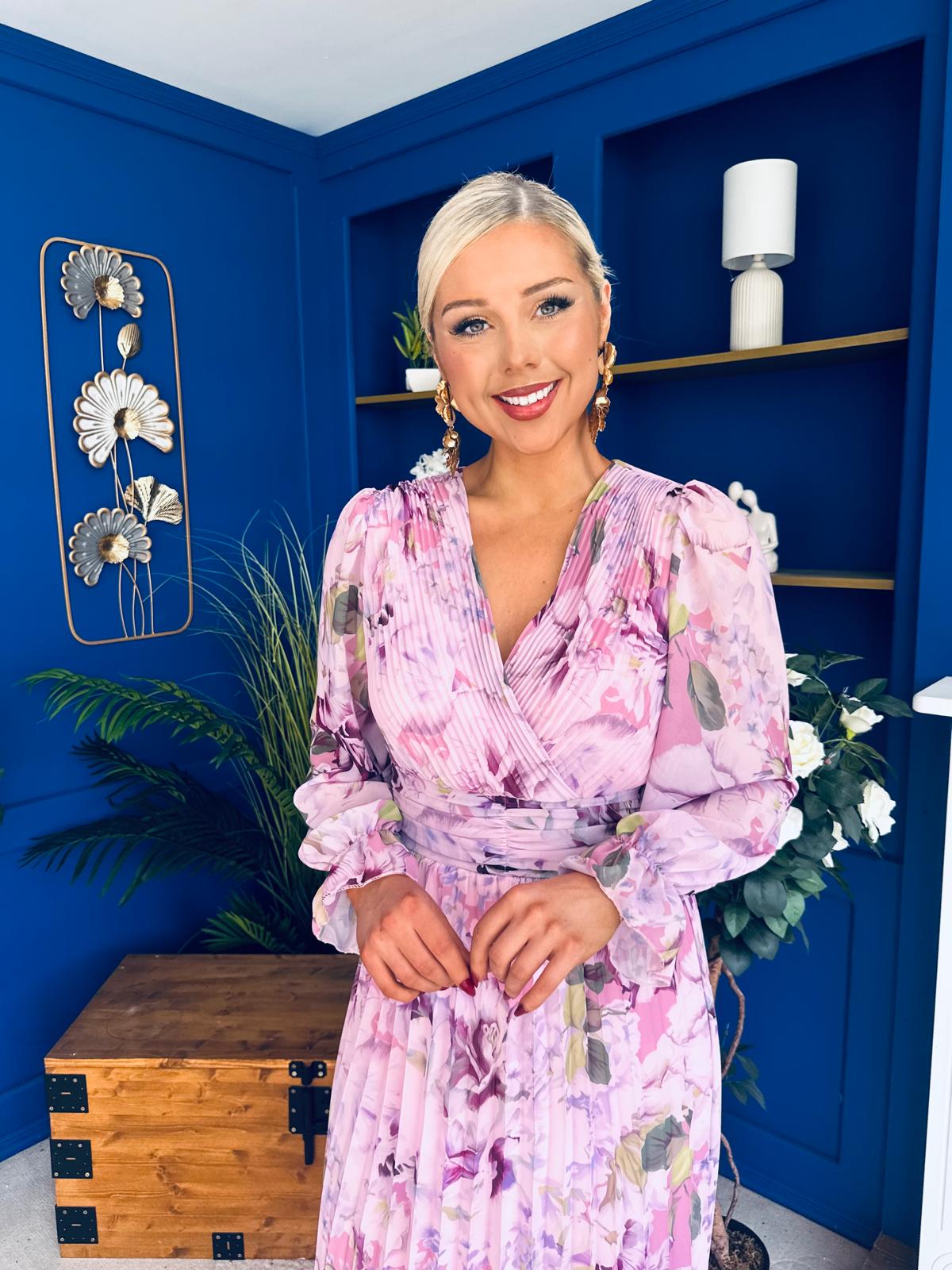 Blaithin Pleated Midi Dress Floral Lilac