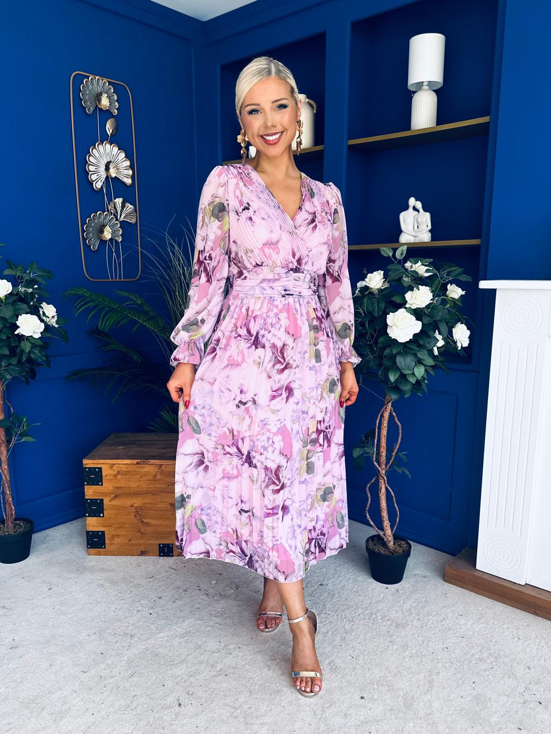 Blaithin Pleated Midi Dress Floral Lilac