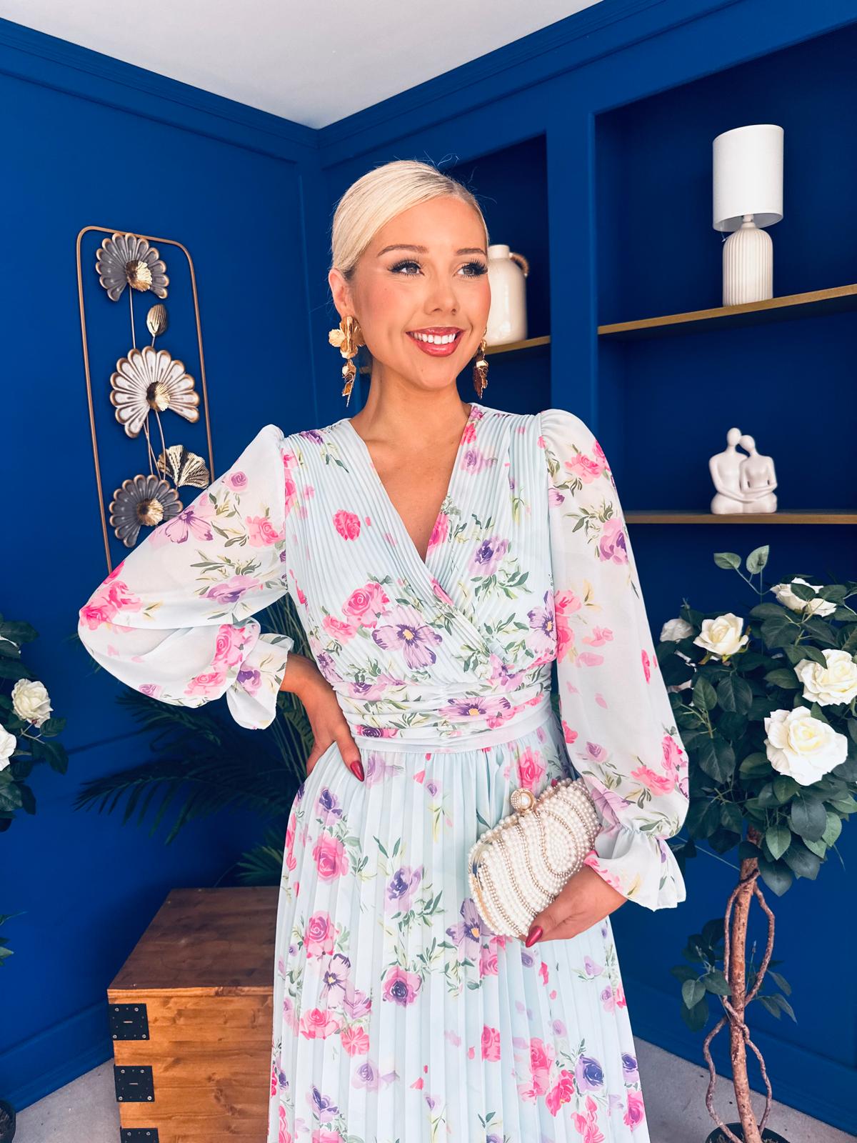 Blaithin Pleated Midi Dress Floral Mint