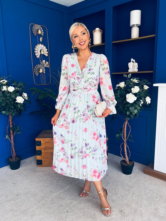 Blaithin Pleated Midi Dress Floral Mint