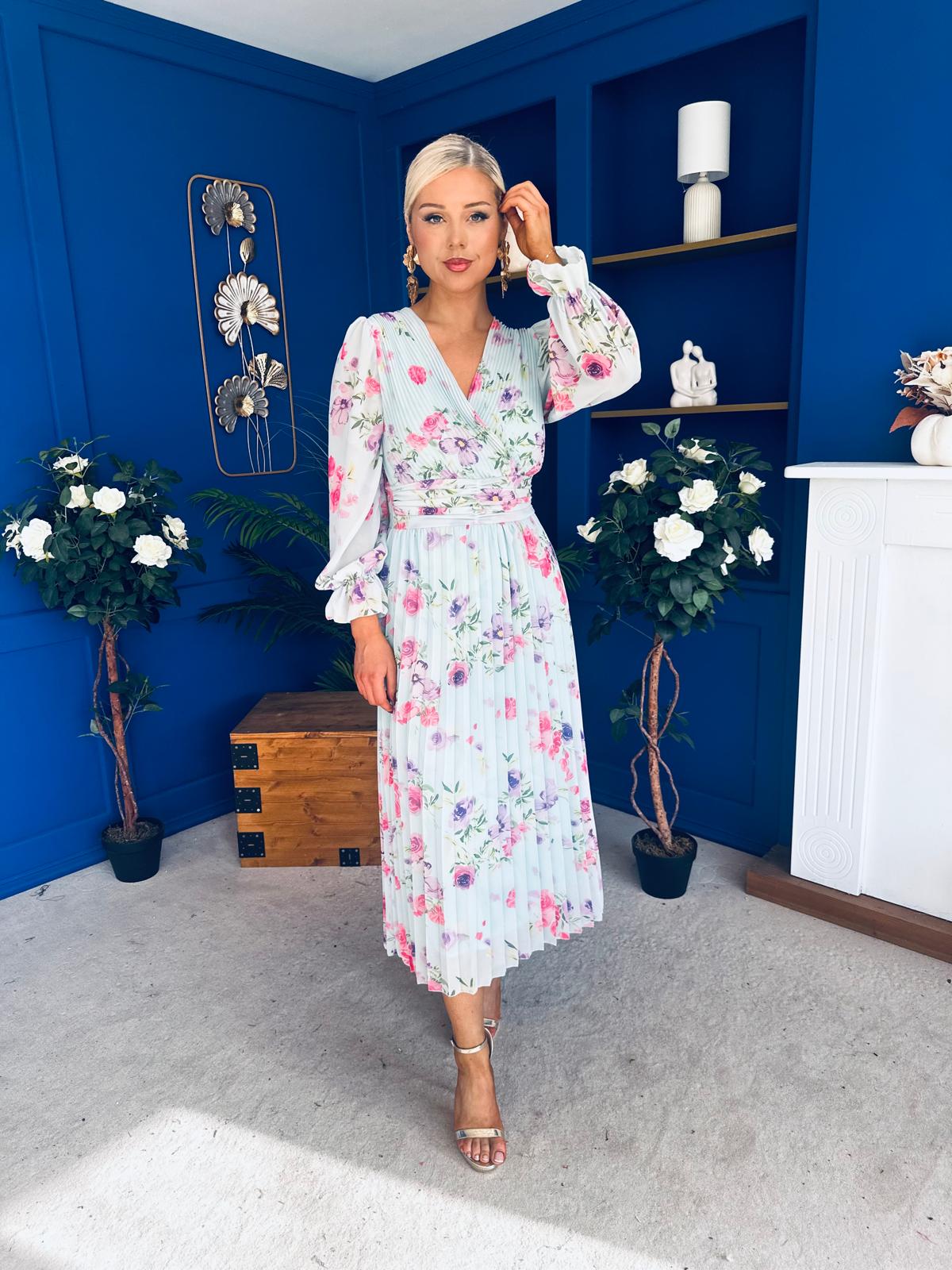 Blaithin Pleated Midi Dress Floral Mint