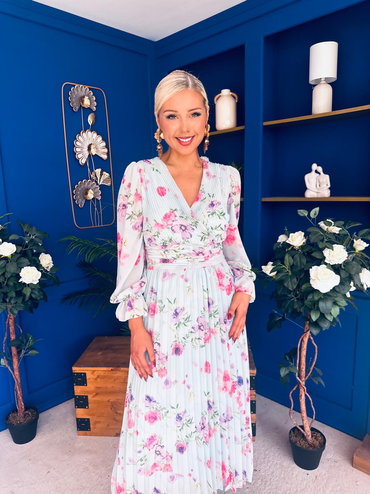 Blaithin Pleated Midi Dress Floral Mint