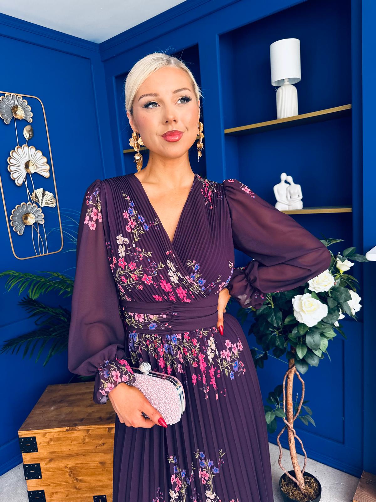 Blaithin Pleated Midi Dress Floral Purple