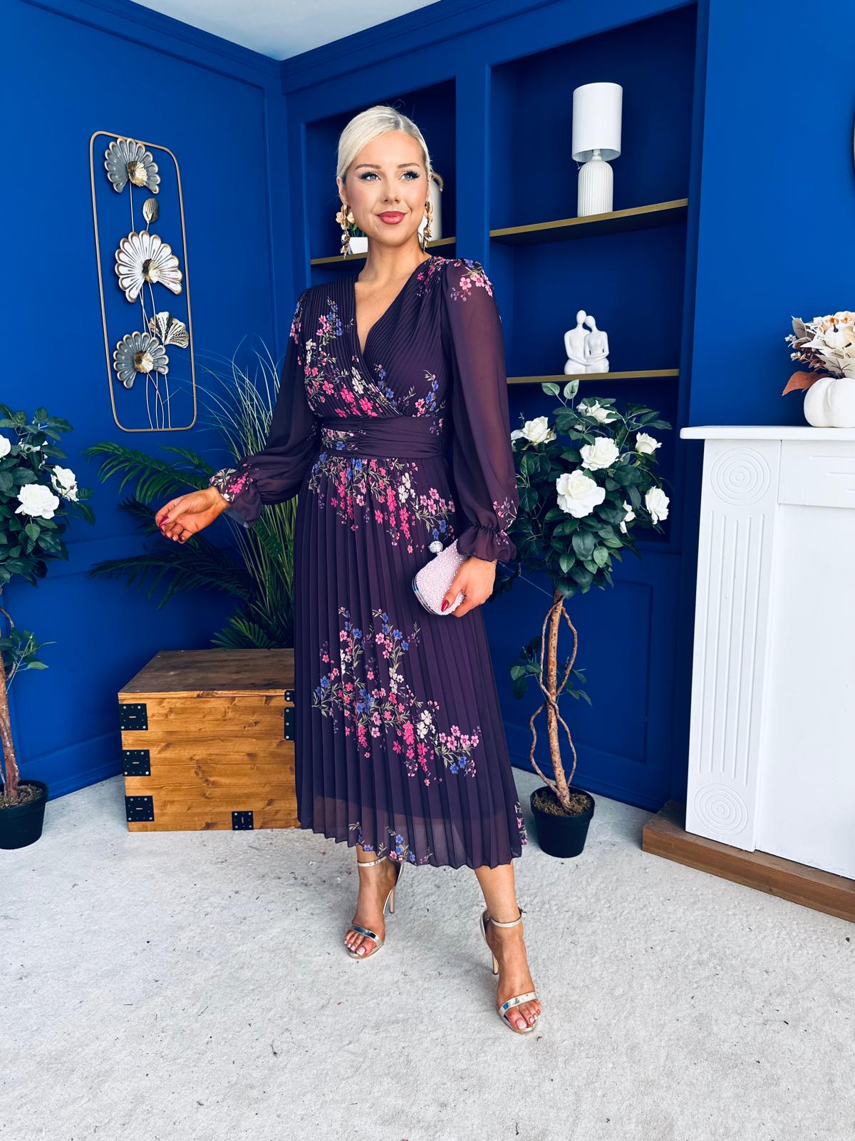 Blaithin Pleated Midi Dress Floral Purple