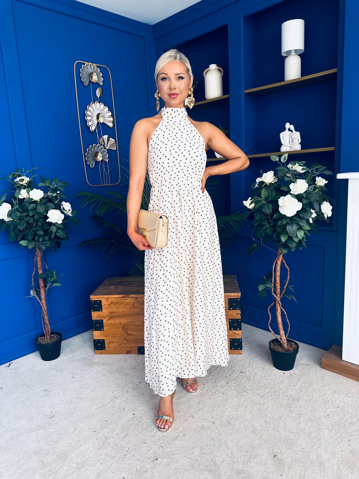 Lori Halterneck Maxi Dress Polka Cream
