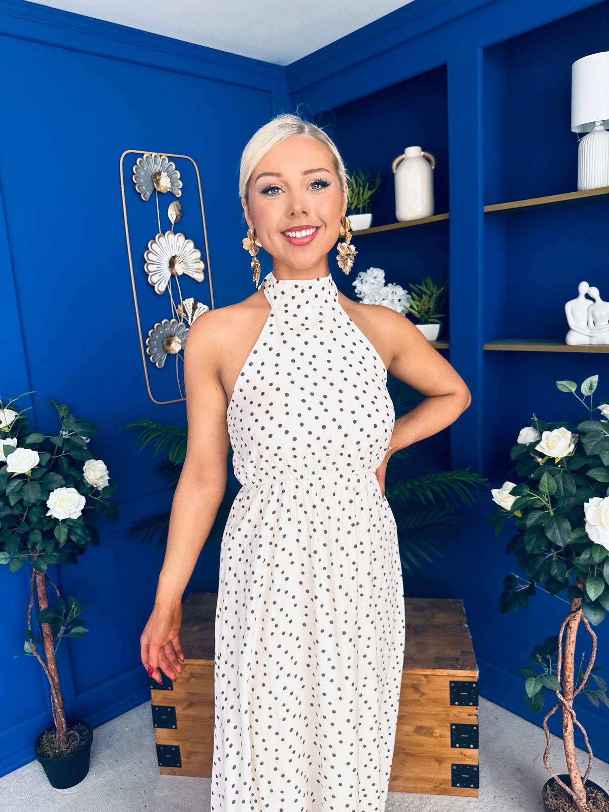 Lori Halterneck Maxi Dress Polka Cream