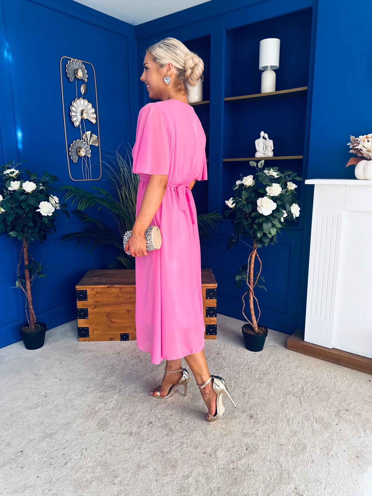 Darcy Embellished Belt Midi Dress Cerise