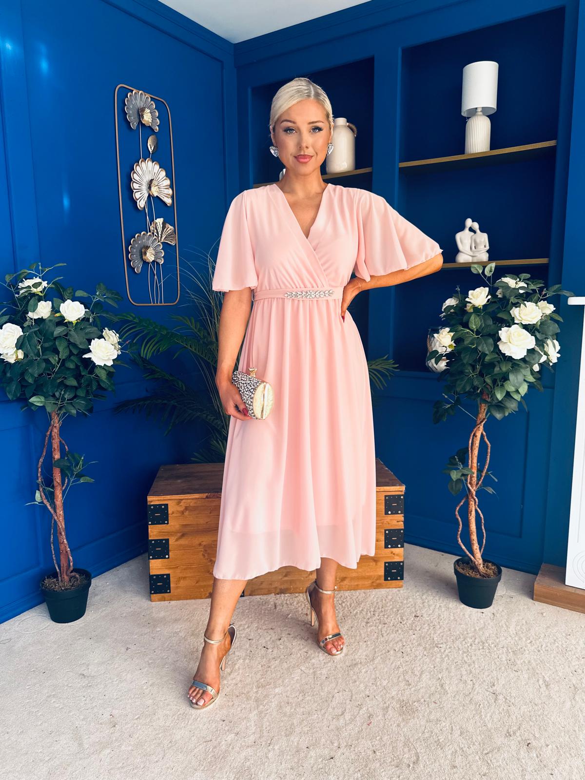 Darcy Embellished Belt Midi Dress Pwr Pink