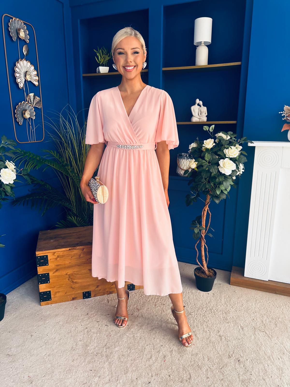 Darcy Embellished Belt Midi Dress Pwr Pink