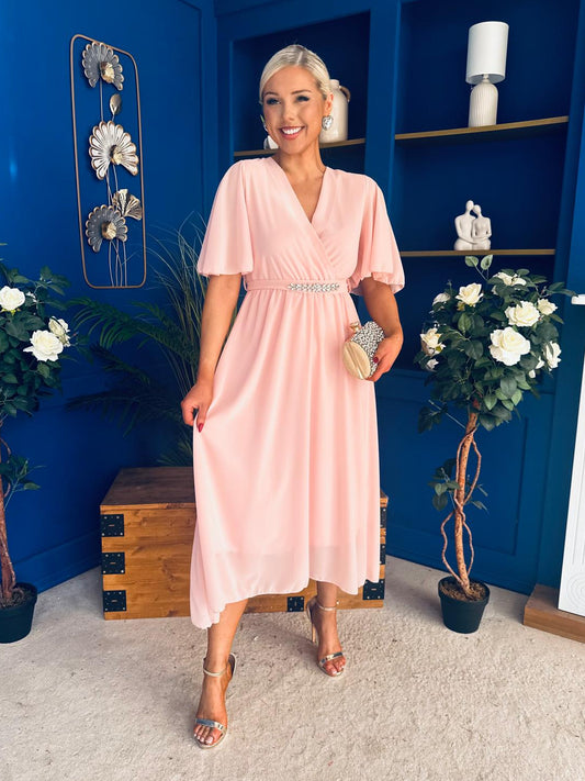 Darcy Embellished Belt Midi Dress Pwr Pink
